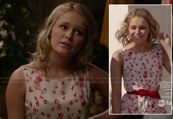 Nikki’s white and red printed dress on Switched at Birth