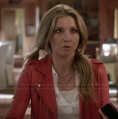 Polly’s red leather jacket on How To Live With Your Parents