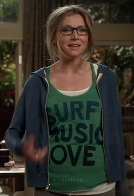 Polly’s green “Surf Music Love” tank top on How To Live With Your Parents