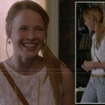 Daphne’s white eyelet circle top and floral jeans on Switched at Birth