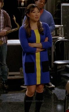 Tina's blue and yellow colorblock dress with pockets on Glee
