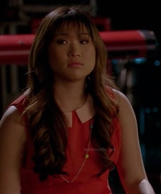 Tina’s red dress with pink collar on Glee