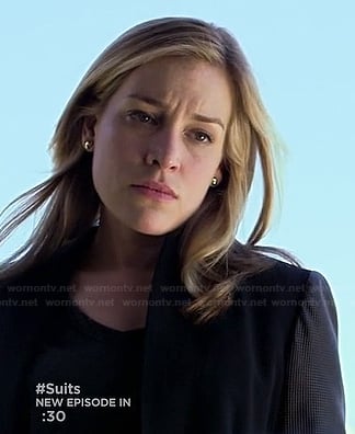 Annie's black blazer with leather sleeves on Covert Affairs