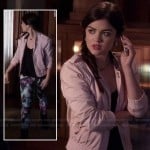 Aria’s floral jeans and white jacket on Pretty Little Liars