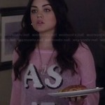 Aria’s pink “AS IF” sweater on Pretty Little Liars