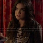 Aria’s light brown studded jacket on Pretty Little Liars