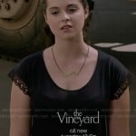 Bay’s black scalloped lace trim tee and zig zag necklace on Switched at Birth