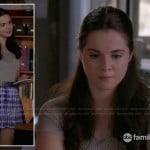 Bay’s blue tie dye mini skirt and grey tee on Switched at Birth