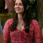 Bay’s red damask printed henley tee on Switched at Birth