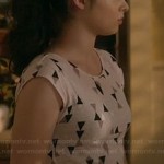 Bay’s white tee with black triangle print on Switched at Birth