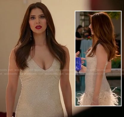 Carmen's champagne feather dress on Devious Maids