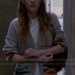 Debra’s grey and red patterned cardigan on Dexter