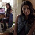 Emily’s denim vest with black leather collar on Pretty Little Liars