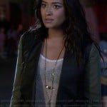 Emily’s green and black leather jacket on Pretty Little Liars