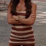 Fiona’s brown crochet flares and striped cami on Burn Notice