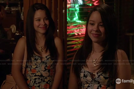 Mariana’s black floral dress and bird necklace on The Fosters