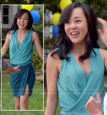 Karen's blue two tone wrap dress on Mistresses