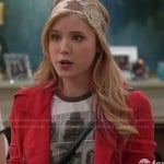 Lennox’s camera print shirt and red moto jacket on Melissa and Joey