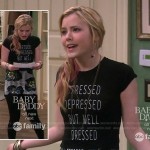 Lennox’s “Stressed Depressed But Well Dressed” top and striped skirt on Melissa and Joey