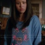 Mariana’s blue “LOVE” / “heartbreak” leopard graphic sweatshirt on The Fosters