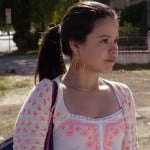 Mariana’s white embroidered cami and printed cardigan on The Fosters