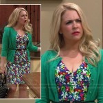 Mel’s daisy floral dress with green cardigan on Melissa and Joey