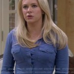 Mel’s blue button front shirt on Melissa and Joey