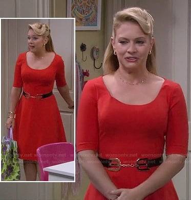 Mel's red elbow sleeve flared dress on Melissa and Joey