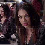 Mona’s tweed jacket with black leather sleeves on Pretty Little Liars