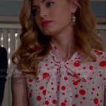 Paige’s red polka dot blouse with bow on Royal Pains