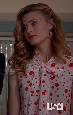 Paige’s red polka dot blouse with bow on Royal Pains