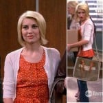 Riley’s orange polka dot top with peter pan collar on Baby Daddy