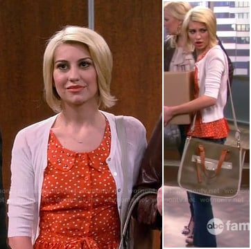 Riley's orange polka dot top with peter pan collar on Baby Daddy