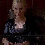 Sookie’s black floral skirt, ribbed lace trim cami and black cardigan on True Blood