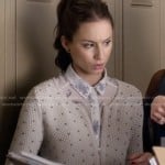 Spencer’s white bead studded cardigan on Pretty Little Liars