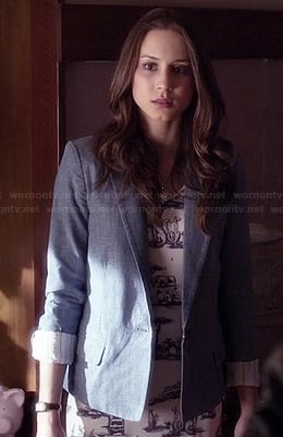 Spencer's tree graphic printed midi/maxi dress and chambray blazer on Pretty Little Liars
