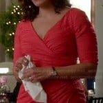 Zoila’s red wrap dress with seam texture on Devious Maids