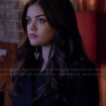 Aria’s black spiked coat and chevron/arrow drop earrings on Pretty Little Liars