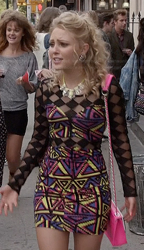 Carrie’s geometric/diamond printed mesh bodycon dress on The Carrie Diaries
