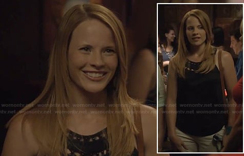 Daphne's navy eyelet and bead detail top on Switched at Birth