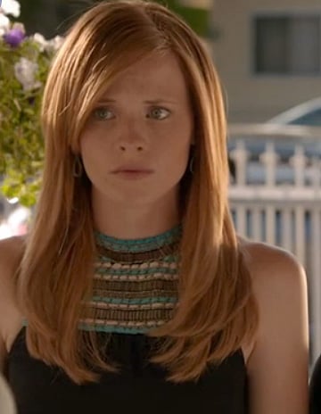 Daphne’s navy and turquoise blue embroidered halter top on Switched at Birth