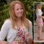 Daphne’s floral dress with mint shrug cardigan on Switched at Birth