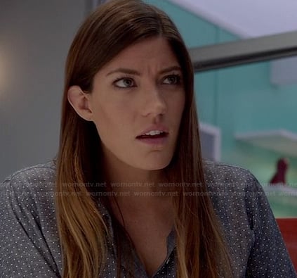 Debra's chambray polka dot shirt on Dexter