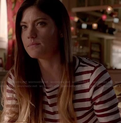 Debra's red and white striped tee on Dexter