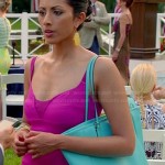 Divya’s hot pink dress and turquoise blue bag on Royal Pains