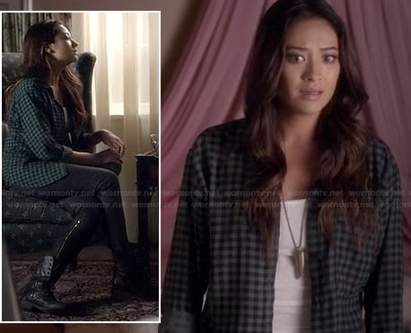 Emily’s grey/green gingham check shirt on Pretty Little Liars