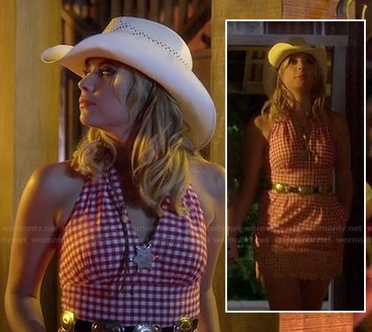 Hanna’s red checkered western halter dress on Pretty Little Liars