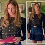 Josslyn’s black studded blouse and blue ruffle hem skirt on Mistresses