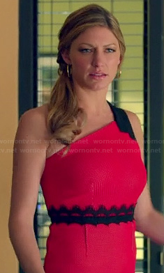 Josslyn’s black and red one-shouldered dress on Mistresses
