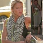 Katie’s two-tone maxi dress and black/white/yellow scarf on The Vineyard